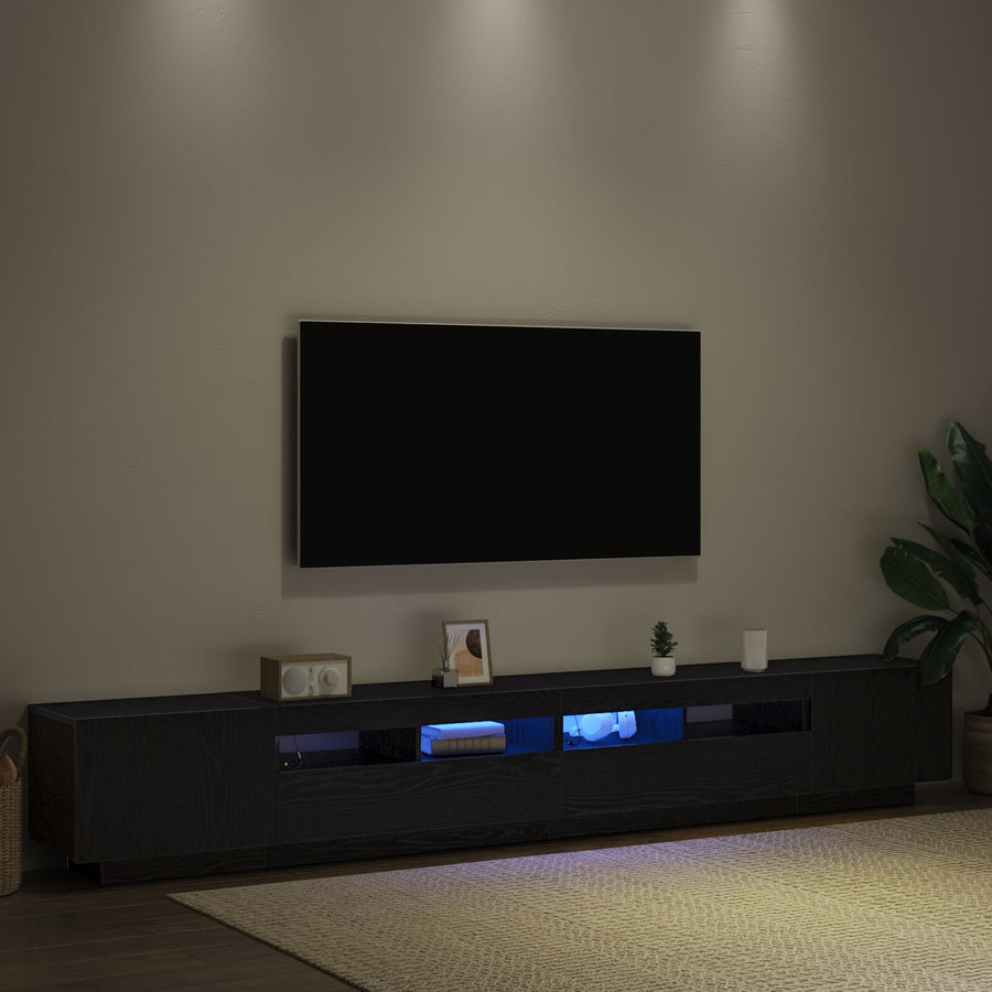 Tv-Kast Met Led-Verlichting - - 260X35X40 Cm - Behandeld Hout Zwart eiken