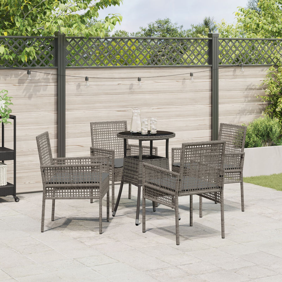 5-Delige Tuin Eettafelset Grijs Poly Rattan