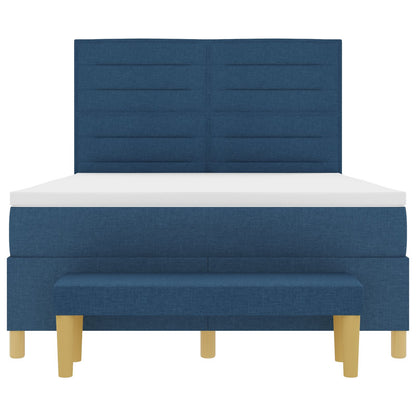 Boxspringbed Met Matras & Bank Stof Blauw 140 x 190 cm Lijnen ontwerp