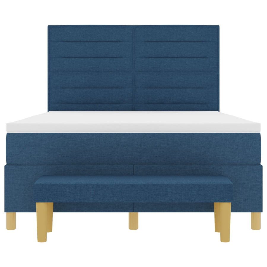 Boxspringbed Met Matras & Bank Stof Blauw 140 x 190 cm Lijnen ontwerp