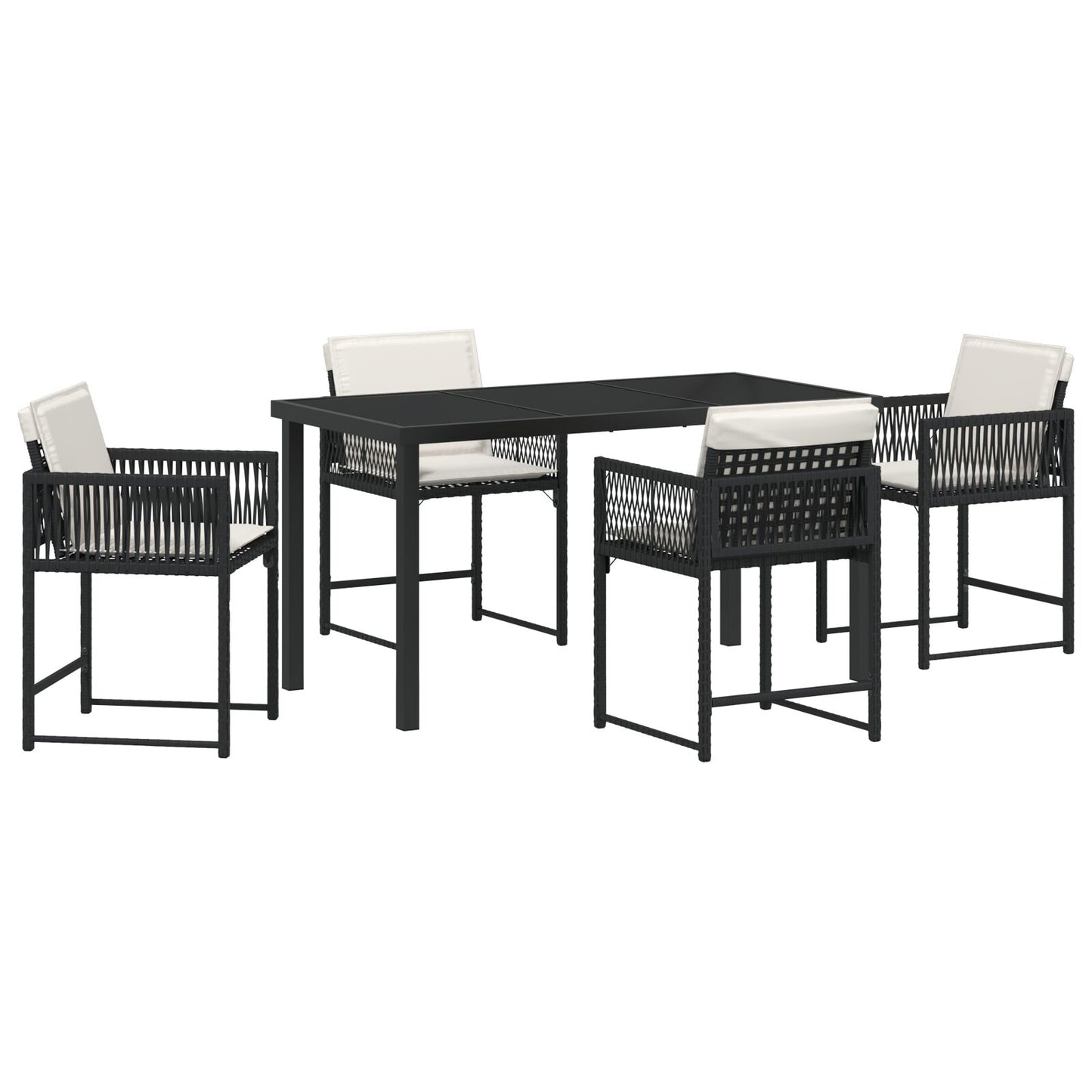 5-Delige Tuinset Met Kussens Zwart Poly Rattan