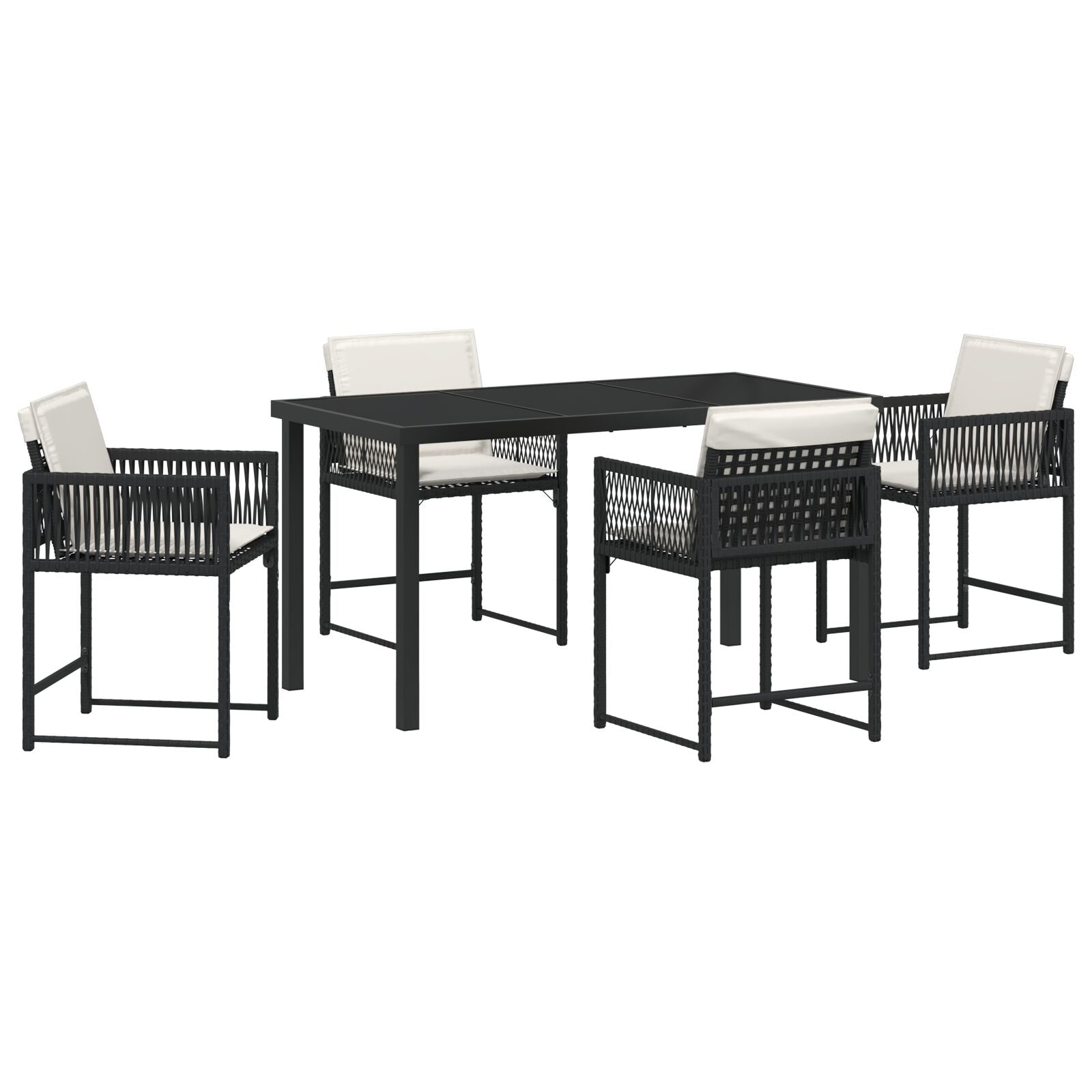 5-Delige Tuinset Met Kussens Zwart Poly Rattan