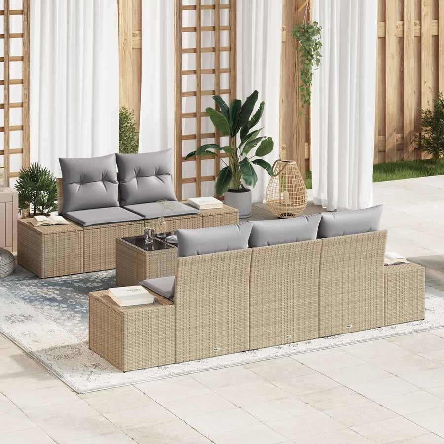 6-Delige Tuinbankset Met Kussens In Beige Poly Rattan