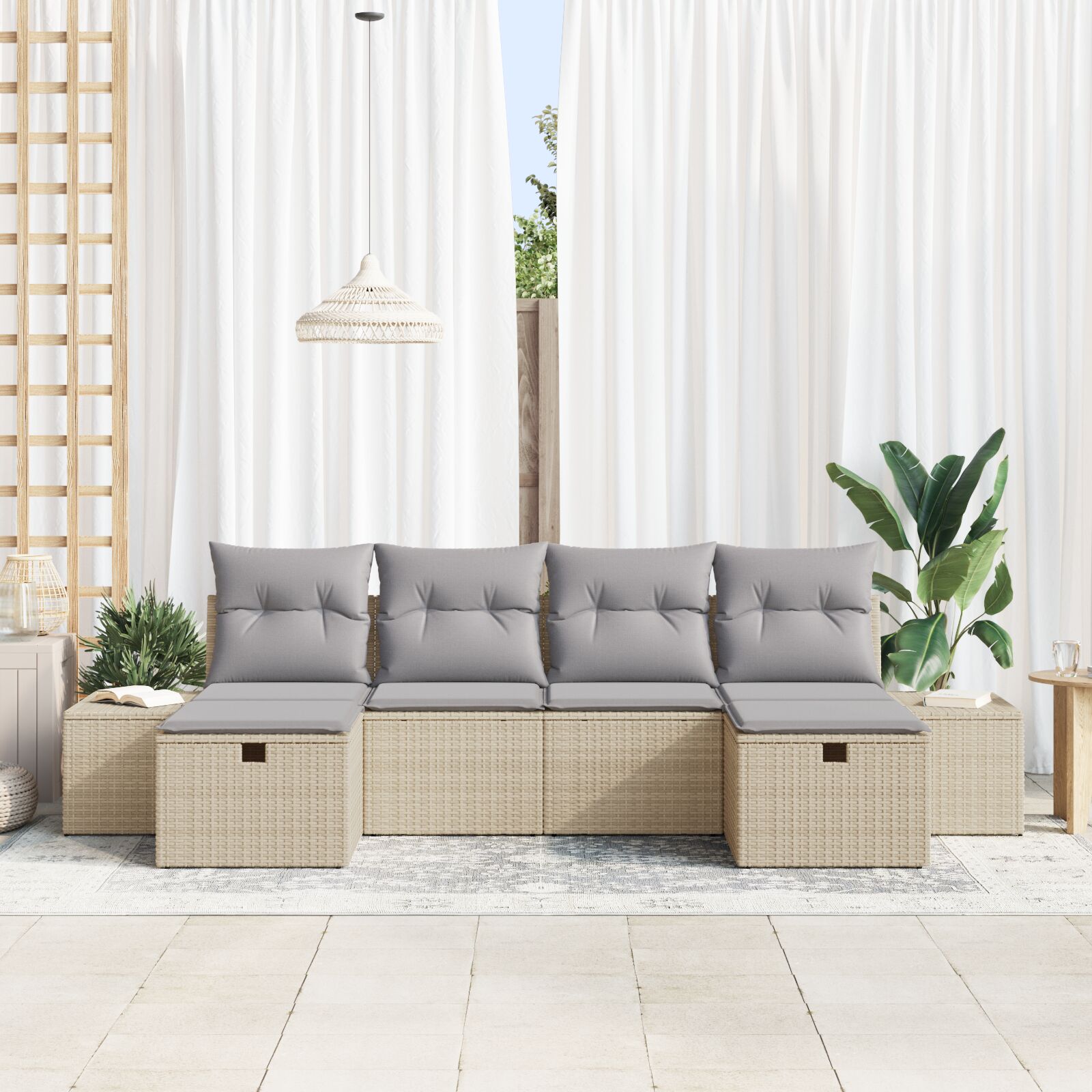6-Delige Tuin Sofa Set Met Kussens Beige Poly Rattan