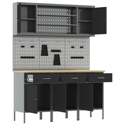 7-Delige Werkbank Set Staal 3x (84 cm) Zwart 4x kast + 4x pegboard