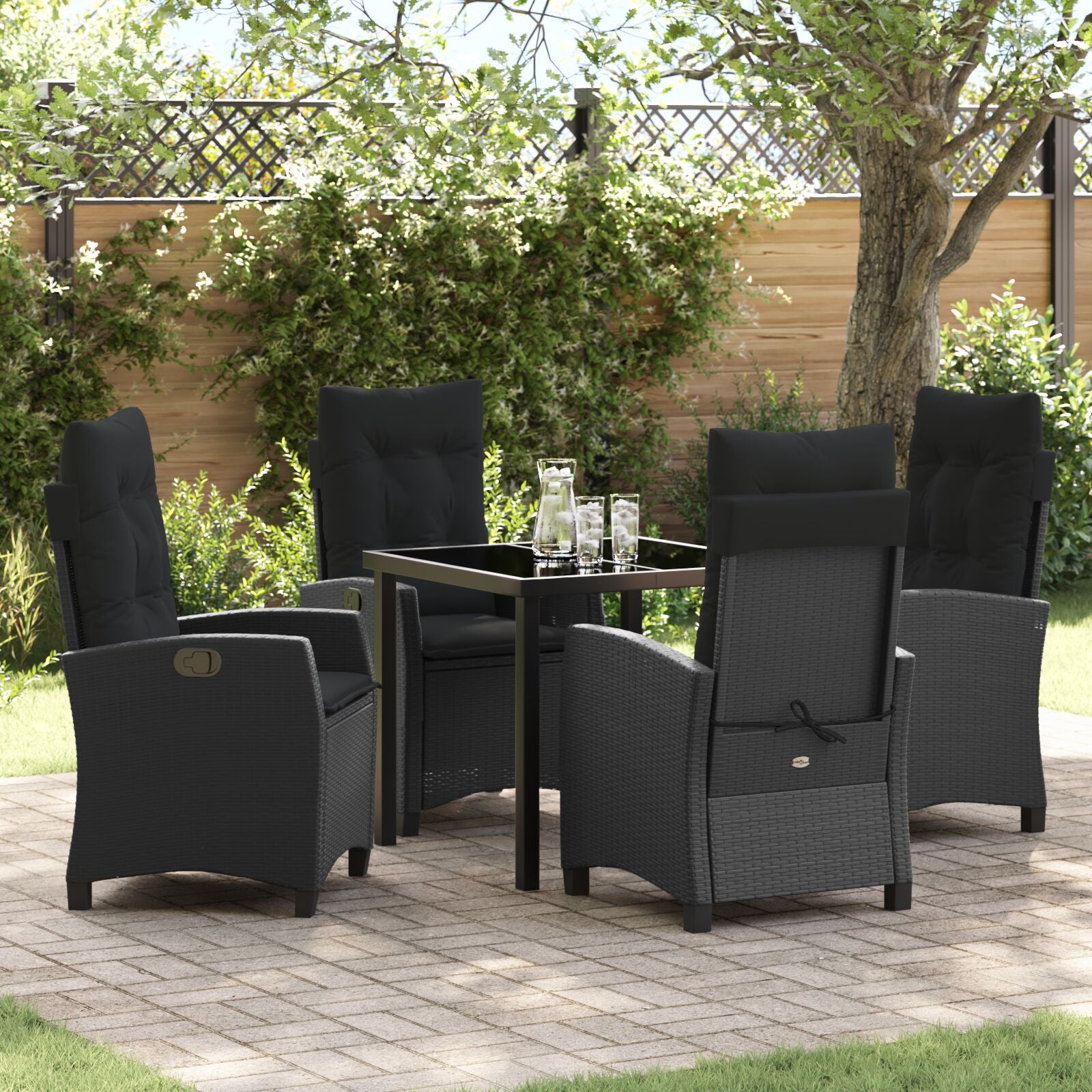 5-Delige Tuinset Met Kussens Zwart Poly Rattan