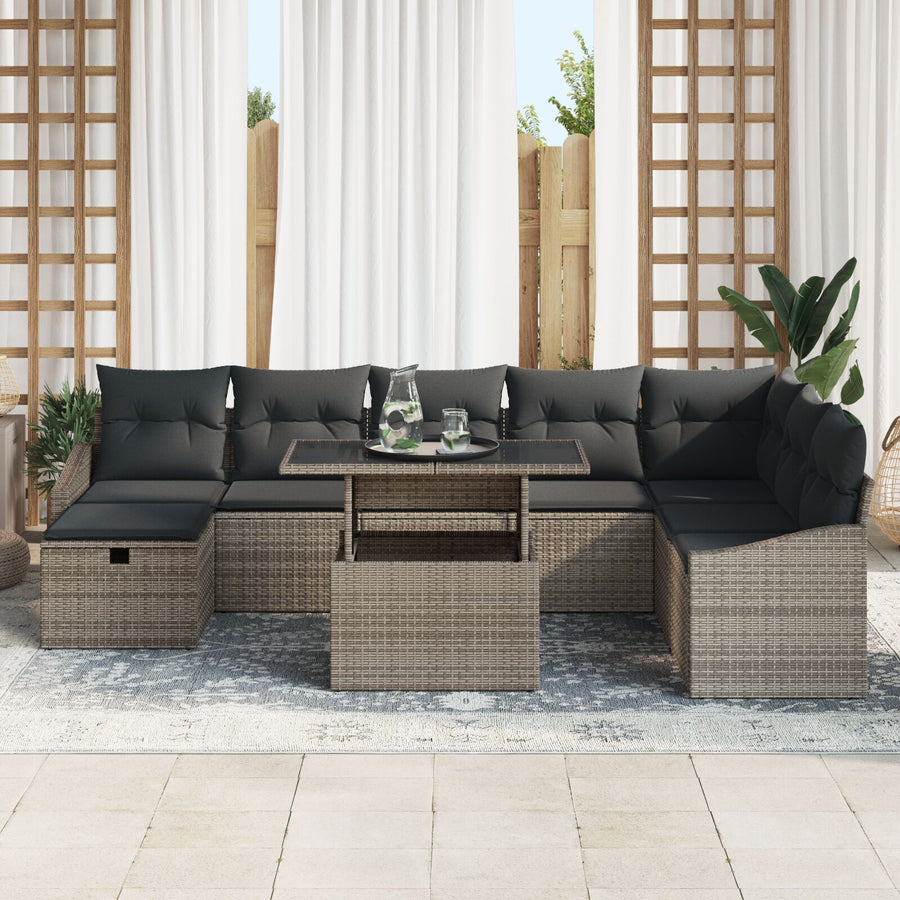9 Stuks Tuin Sofa Set Met Kussens Grijs Poly Rattan Wit