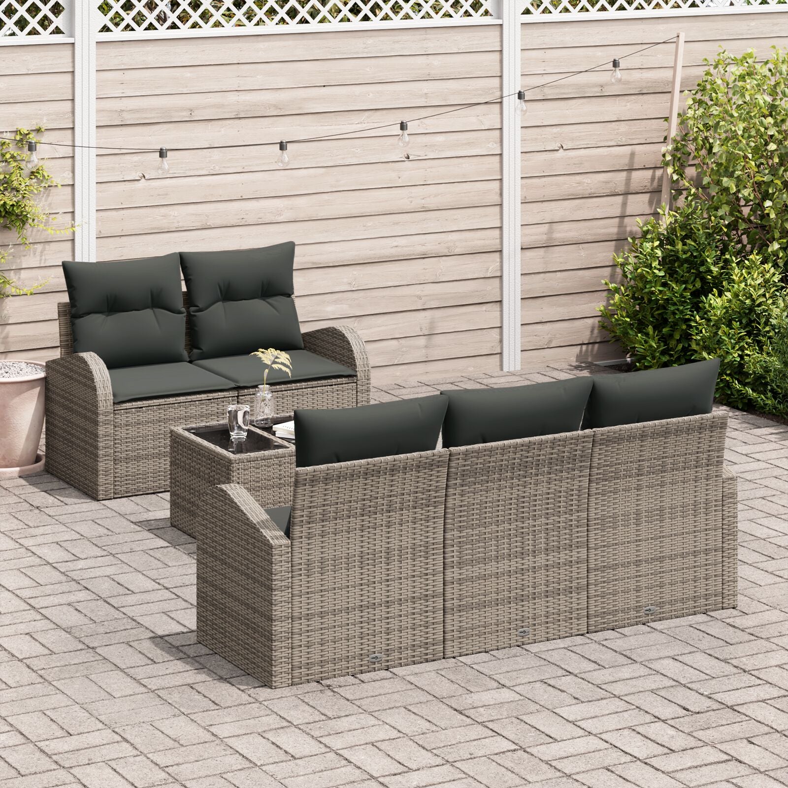 6-Delige Tuin Sofa Set Met Kussens Grijs Poly Rattan