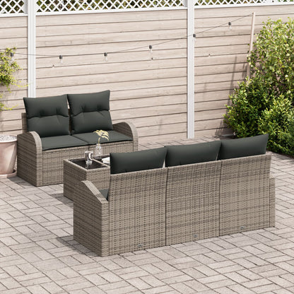6-Delige Tuin Sofa Set Met Kussens Grijs Poly Rattan