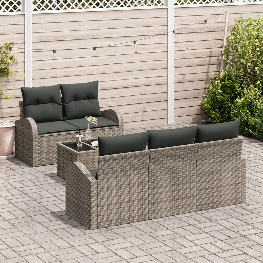 6-Delige Tuin Sofa Set Met Kussens Grijs Poly Rattan