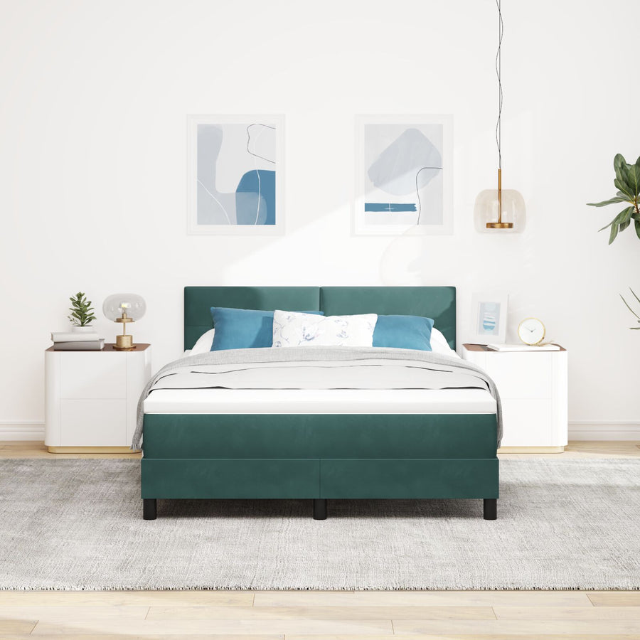 Boxspringbed Met Matras Donkergroen 140X190 Cm Velours Blauw