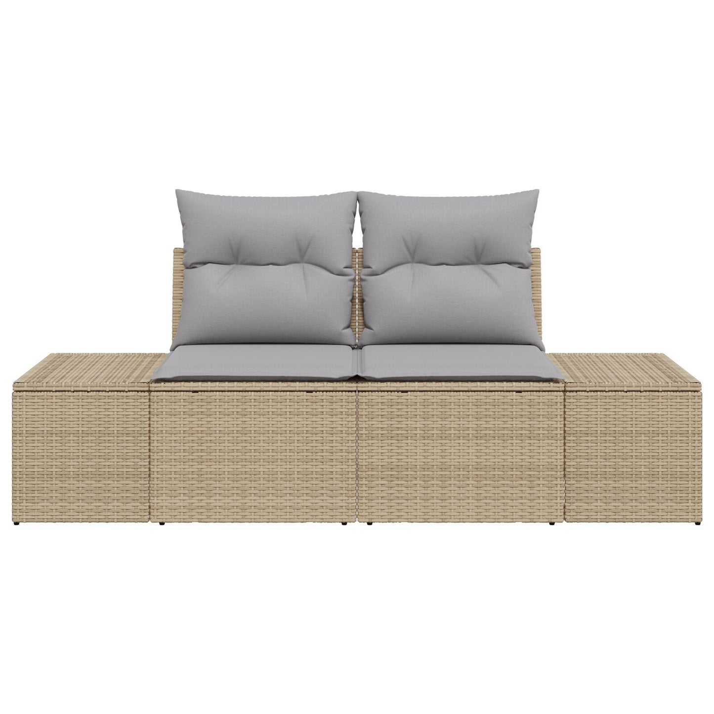 2-Zits Tuinsofa En Kussens Poly Rattan Beige en grijs met opslag