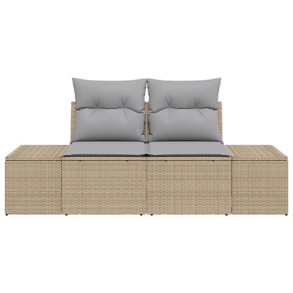2-Zits Tuinsofa En Kussens Poly Rattan Beige en grijs met opslag