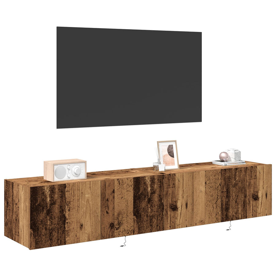 Tv Wandkasten Met Led Verlichting 2 Stuks Oude Hout 80X35X31 Cm