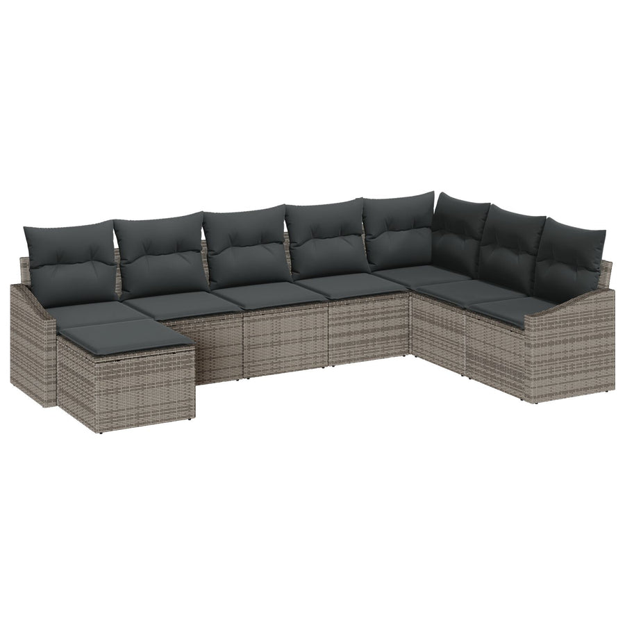 8-Delige Tuin Eetset Met Kussens Grijs Poly Rattan