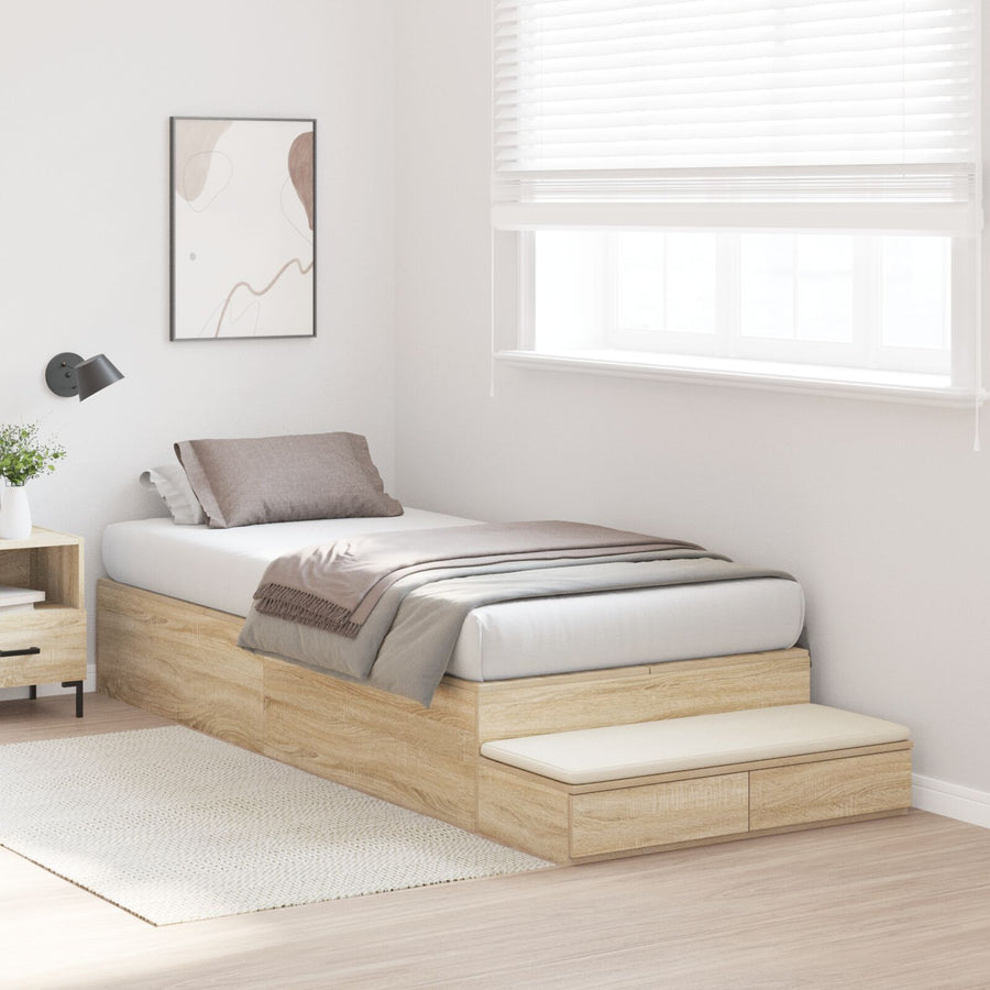 Opbergbedframe Sonoma Eiken Bewerkt Hout 236,5 X 100 X 31,5 Cm Artisanaal Eiken
