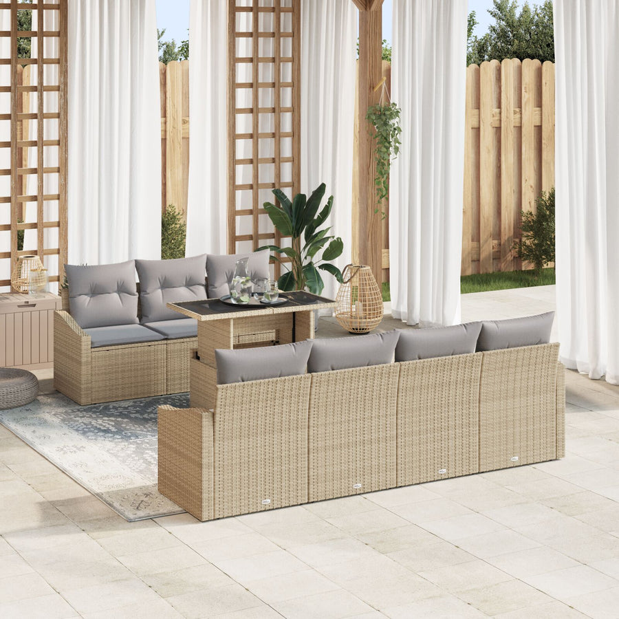 Tuinbankset Set Van 8 Beige Rattan 8-Delige Buitenbankset
