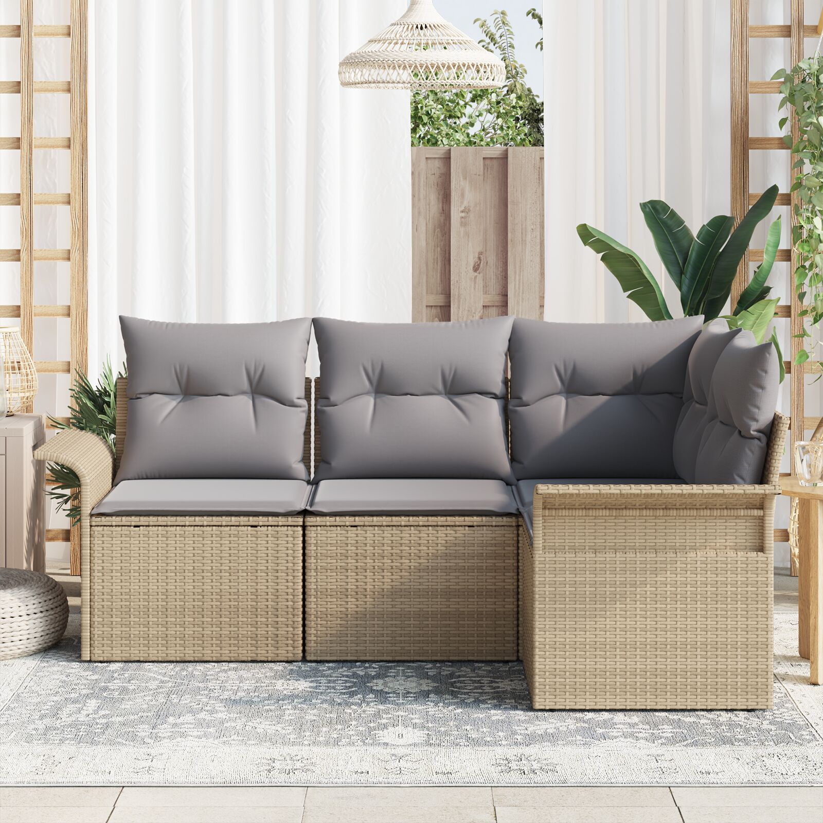 4 Stukken Tuin Sofa Set Met Kussens Beige Poly Rattan