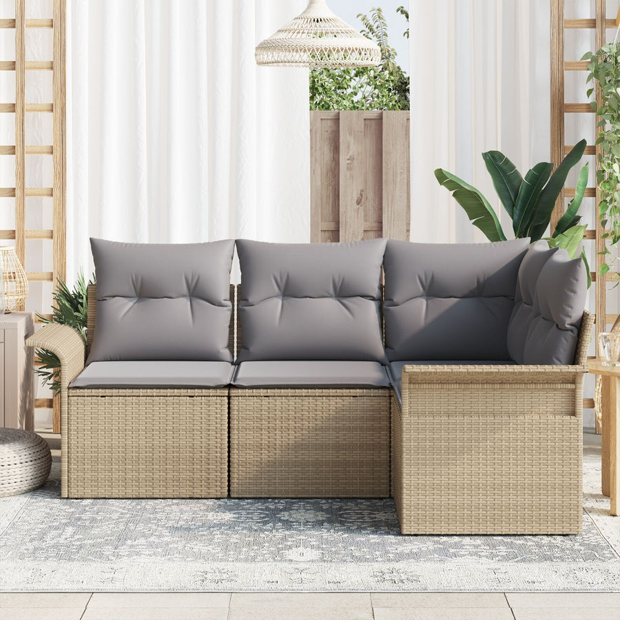 4 Stukken Tuin Sofa Set Met Kussens Beige Poly Rattan