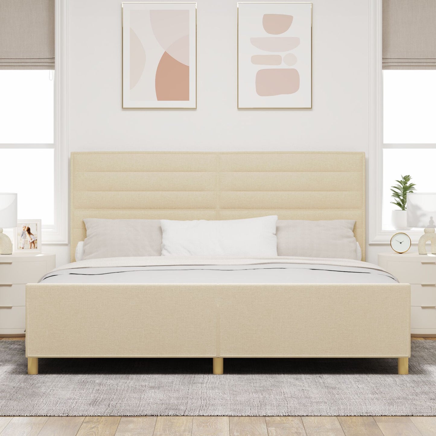 Crème Stoffen Bedframe 200X200 Cm Crème