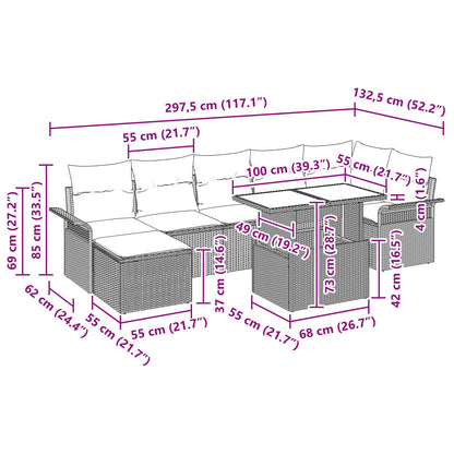 8-Delige Tuin Sofa Set Met Kussens Beige Poly Rattan