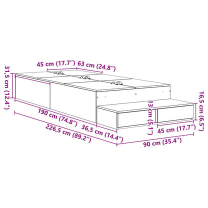 Opbergbedframe Wit Bewerkt Hout 90 X 190 X 31,5 Cm Opbergbedframe Artisanaal Eiken