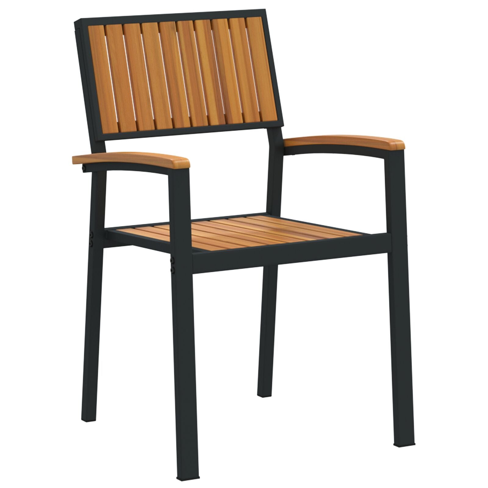 Buitenstoelen 2 Stuks Stapelbaar Massief Hout Acasia & Metaal Natuurlijk en zwart
