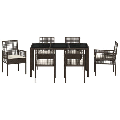 7-Delige Tuintafel Met Kussens Bruin Poly Rattan