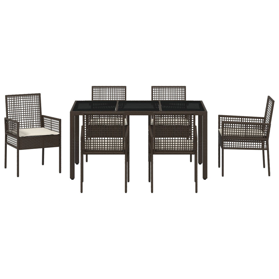 7-Delige Tuintafel Met Kussens Bruin Poly Rattan