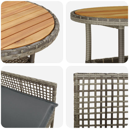 Eetmeubel Set Set Van 3 Grijs Riet, Metaal
