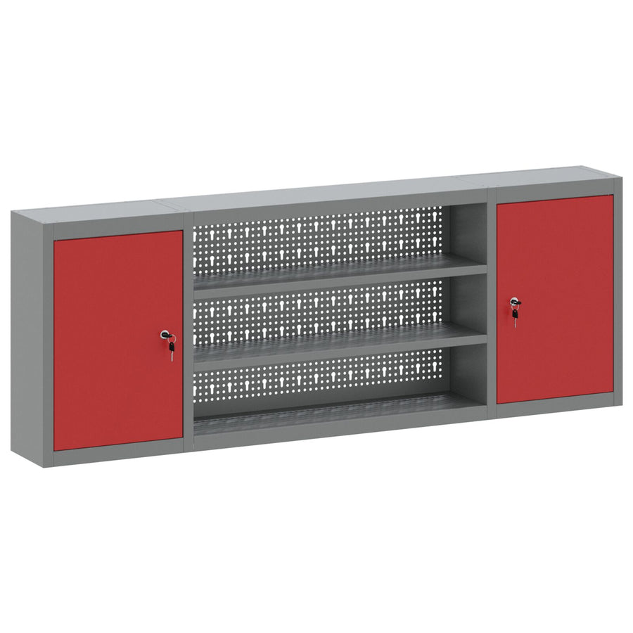 Gereedschapskast Muurbevestiging Met Pegboard 150X20X55 Cm Staal 150 cm Rood en grijs Wandkast met pegboard