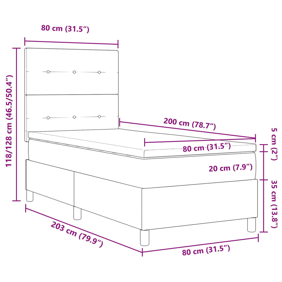 Boxspringbed Met Matras Stof Donkergrijs 80 x 200 cm Knop tufted