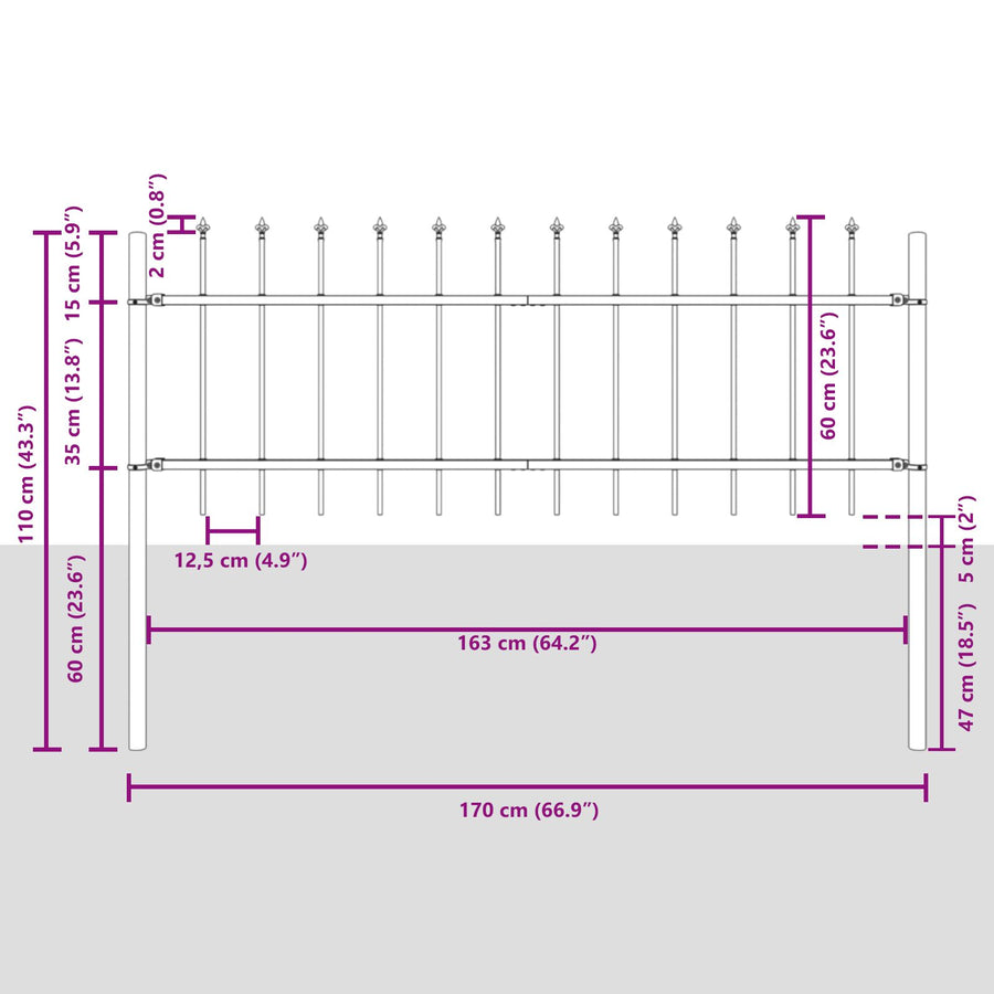 Tuinhek Met Spitse Top 8,5X0,6 M Staal Grijs 0.6 m 8.5 m