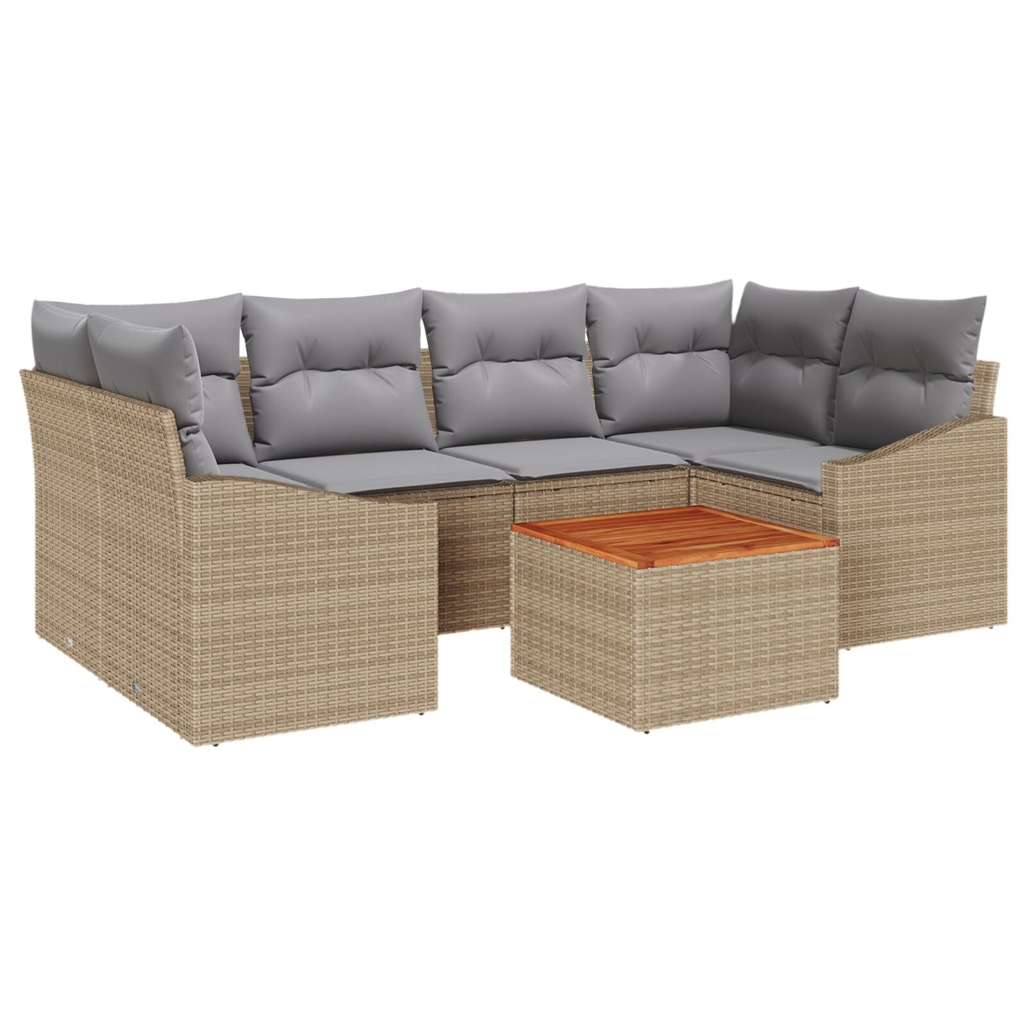 7 Delige Tuinbank Set Met Kussens Beige Poly Rattan Acacia