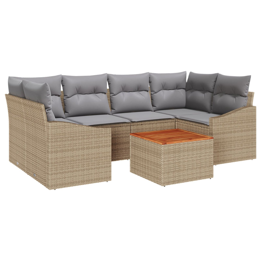 7 Delige Tuinbank Set Met Kussens Beige Poly Rattan Acacia