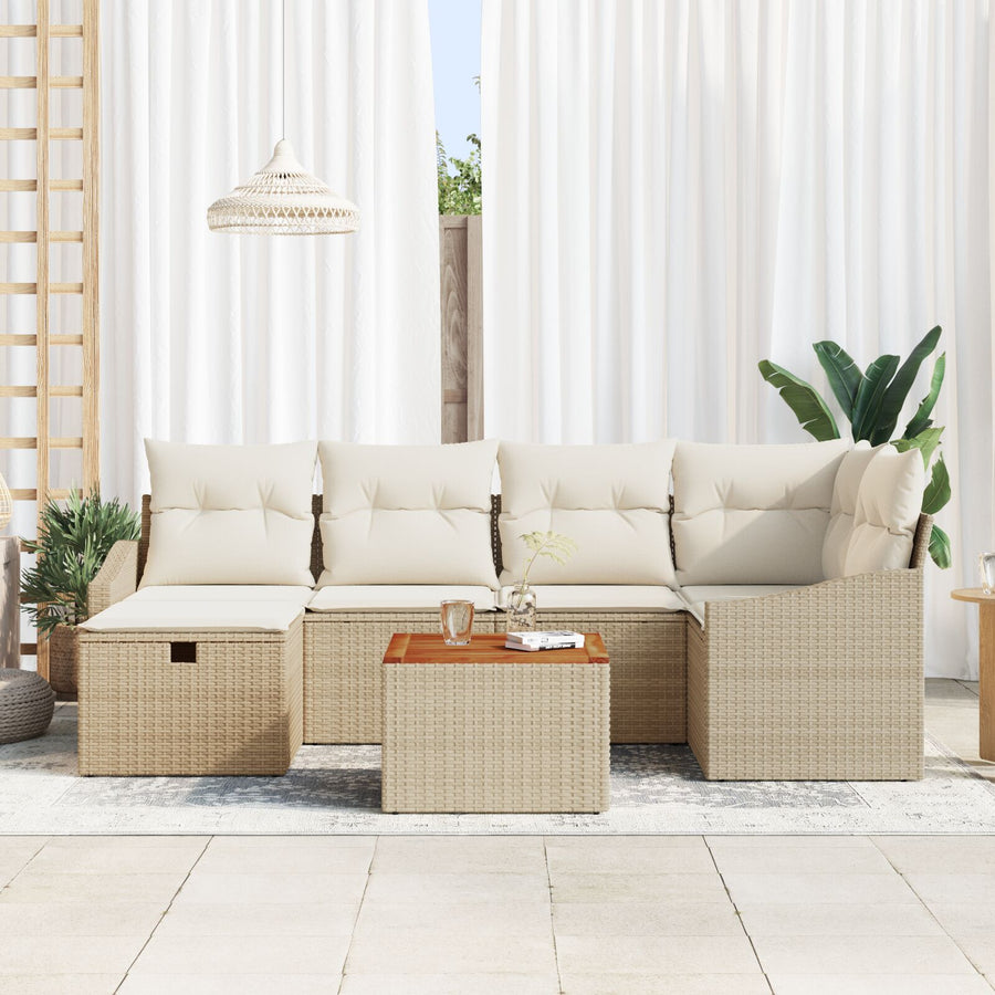 Tuin Sofa Set Set Van 7 Beige Rattan Buiten Sofa Set Wit