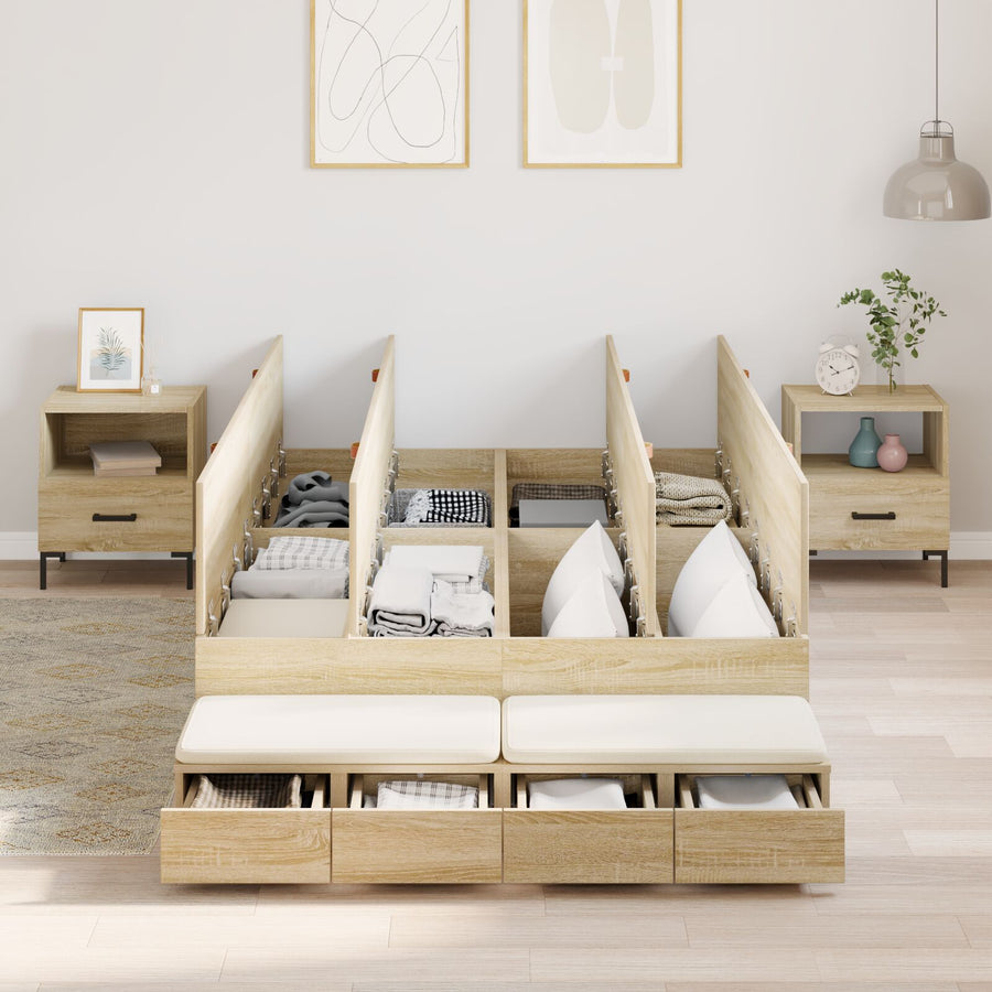 Opslagbedframe Sonoma Eiken Gefabriceerd Hout 120 X 190 Cm Artisanaal Eiken