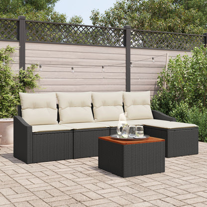 6 Delige Tuinbank Set Met Kussens Zwart Poly Rattan Acacia