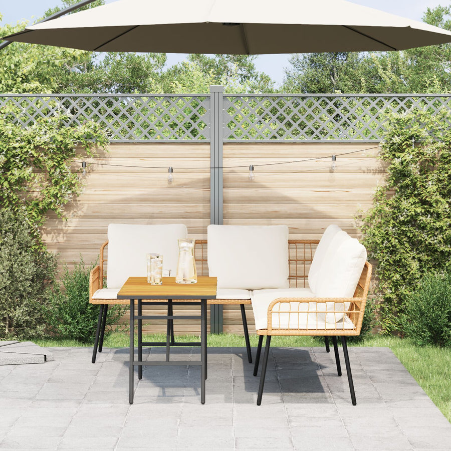 2-Delige Tuinbankset Met Kussens Van Poly Rattan Natuurlijk Bank + tafel