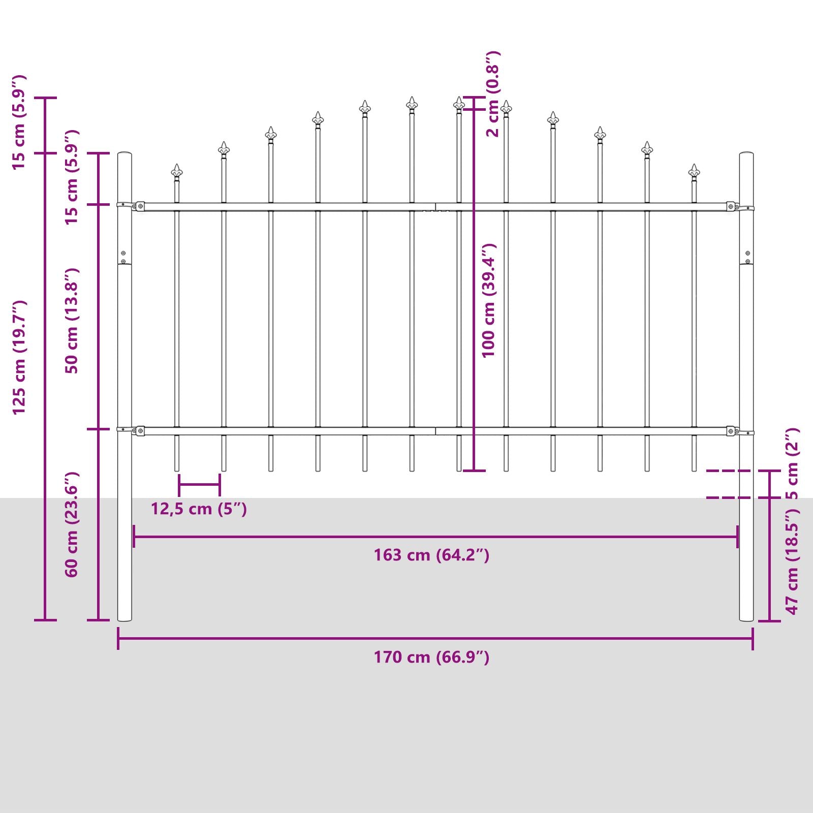 Tuinafscheiding Met Hoepel Top 5,1X1 M Staal Grijs 5.1 m 75-100 cm