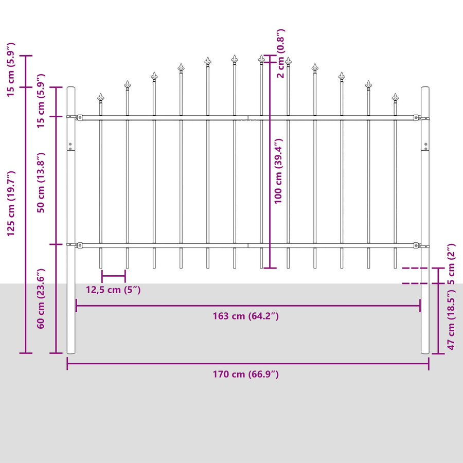 Tuinafscheiding Met Hoepel Top 5,1X1 M Staal Grijs 5.1 m 75-100 cm