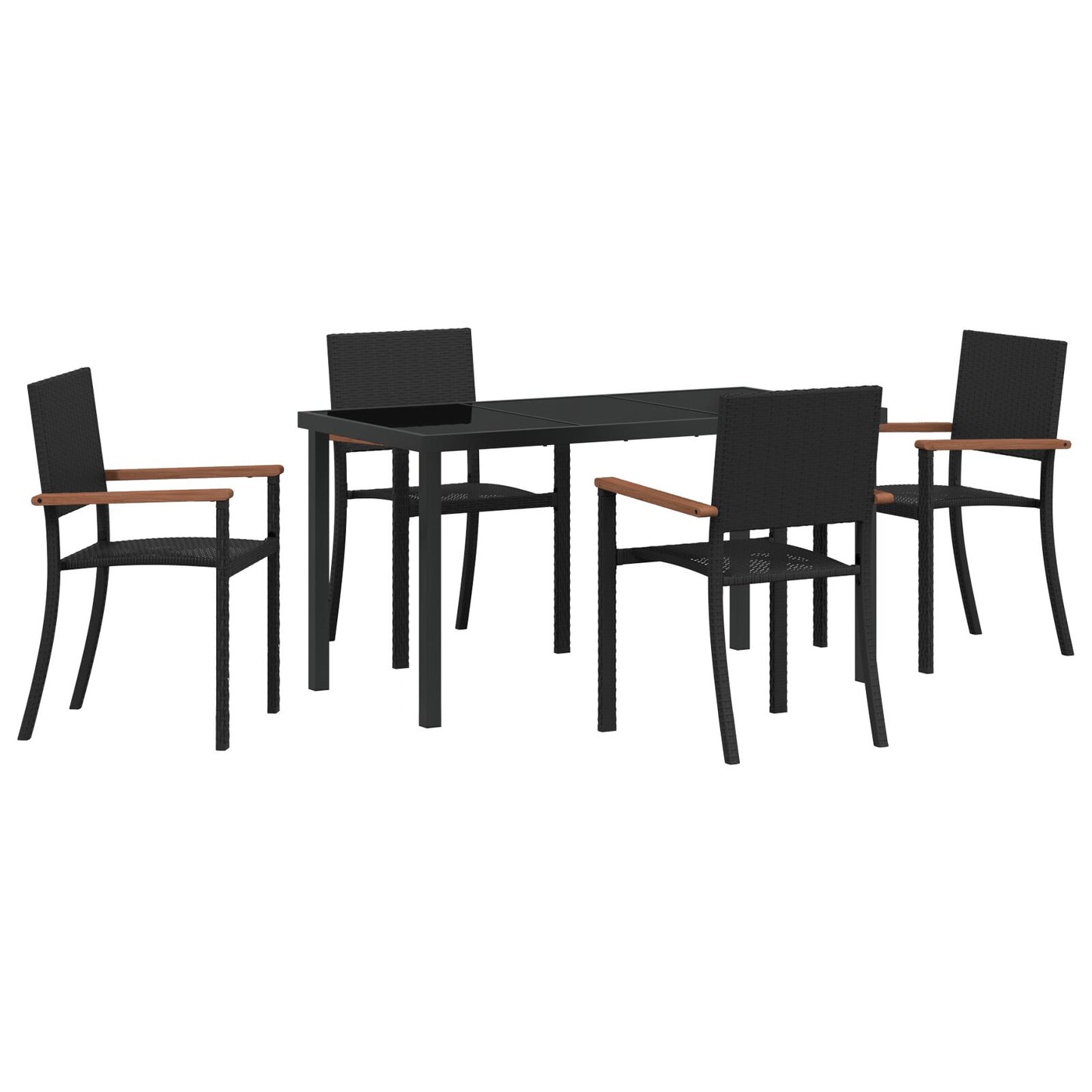 5-Delige Tuin Eetset Zwart Poly Rattan