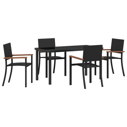 5-Delige Tuin Eetset Zwart Poly Rattan