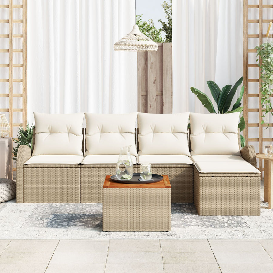 6-Delige Tuin Sofa Set Met Kussens Beige Poly Rattan Acacia