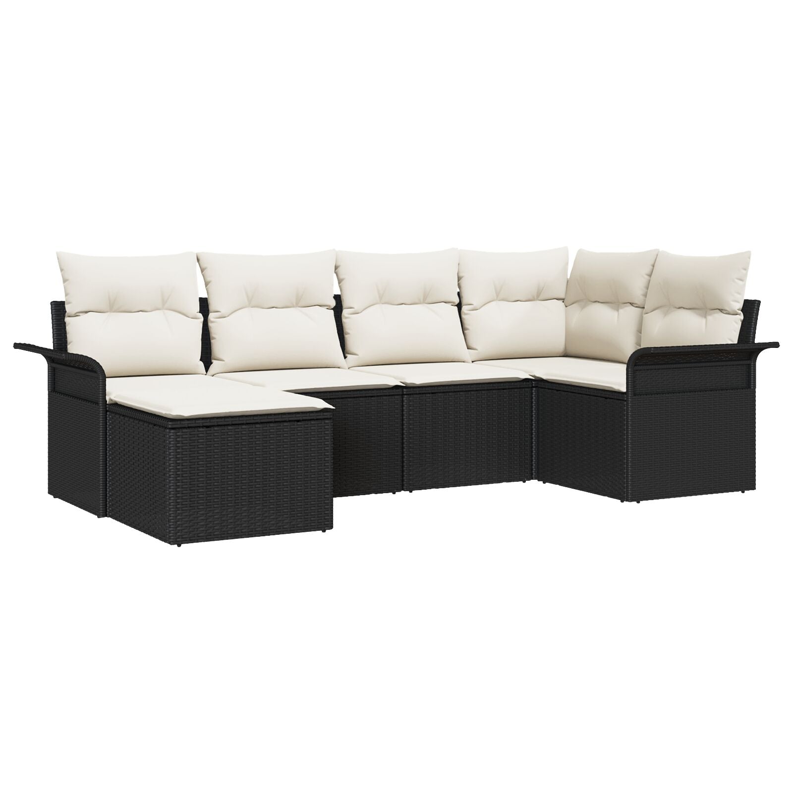 6 Delige Tuin Sofa Set Met Kussens Zwart Poly Rattan