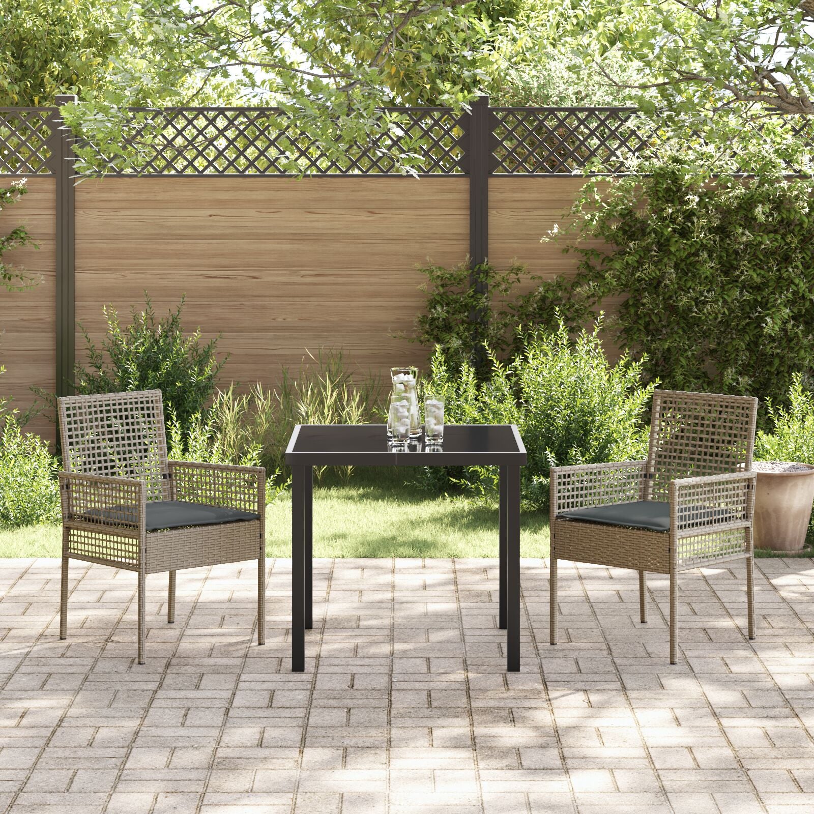 Tuinstoelen 2 Stuks Met Kussens Poly Rattan Grijs en donkergrijs