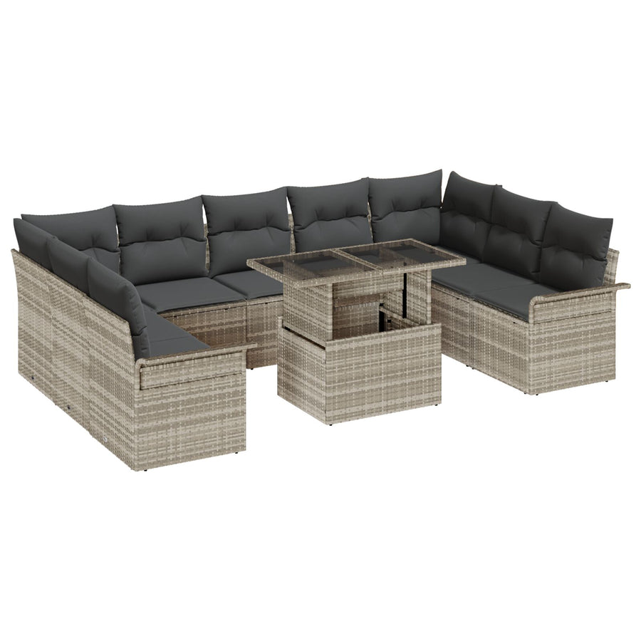 10-Delige Tuinbank Set Met Kussens Lichtgrijze Poly Rattan