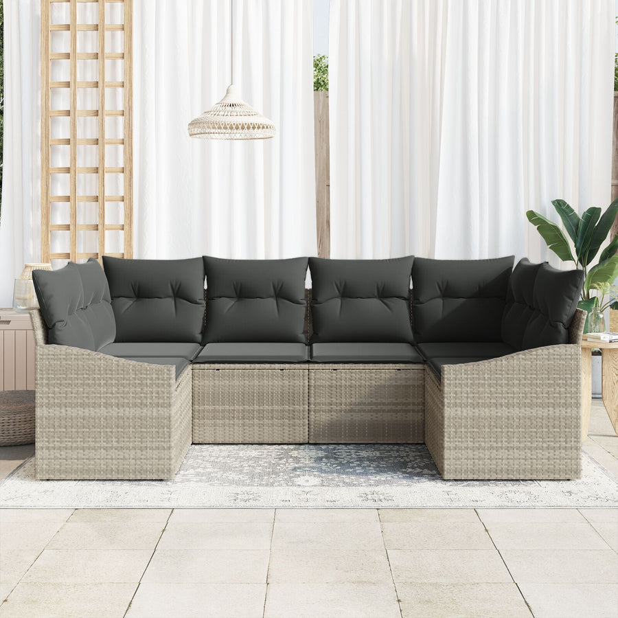 6-Delige Tuin Sofa Set Met Kussens Lichtgrijs Poly Rattan