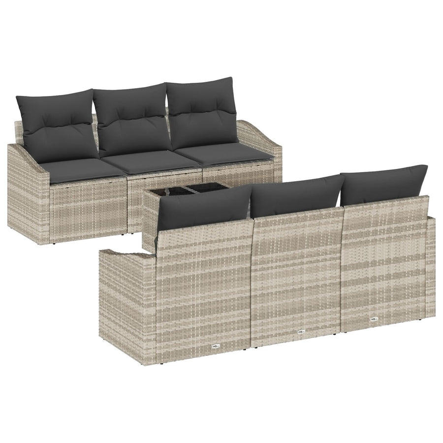 7-Delige Tuin Sofa Set Met Kussens Lichtgrijs Poly Rattan