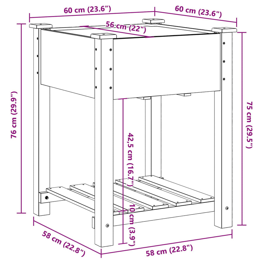 Tuinplanter Met Plank 60X60X76 Cm Massief Vurenhout 60.5 x 60 x 76.5 cm